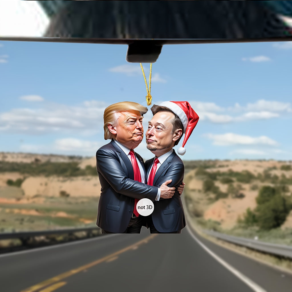Trump & Musk Acrylic Ornament - Sparkling Holiday Decor for Car, Christmas Tree HA75 64024