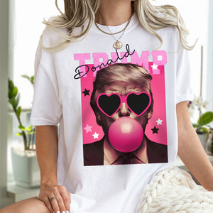 Funny Donald Trump Blowing Bubble Gum Pink Sun Glasses Bright Shirt LM32 65193