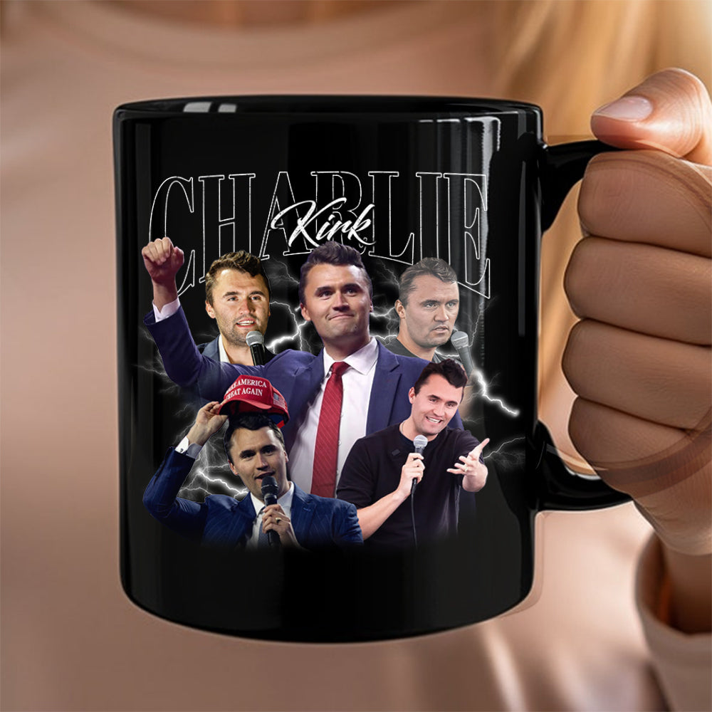 Patriotic Tribute to Charlie Kirk Vintage Black Mug LM32 65765