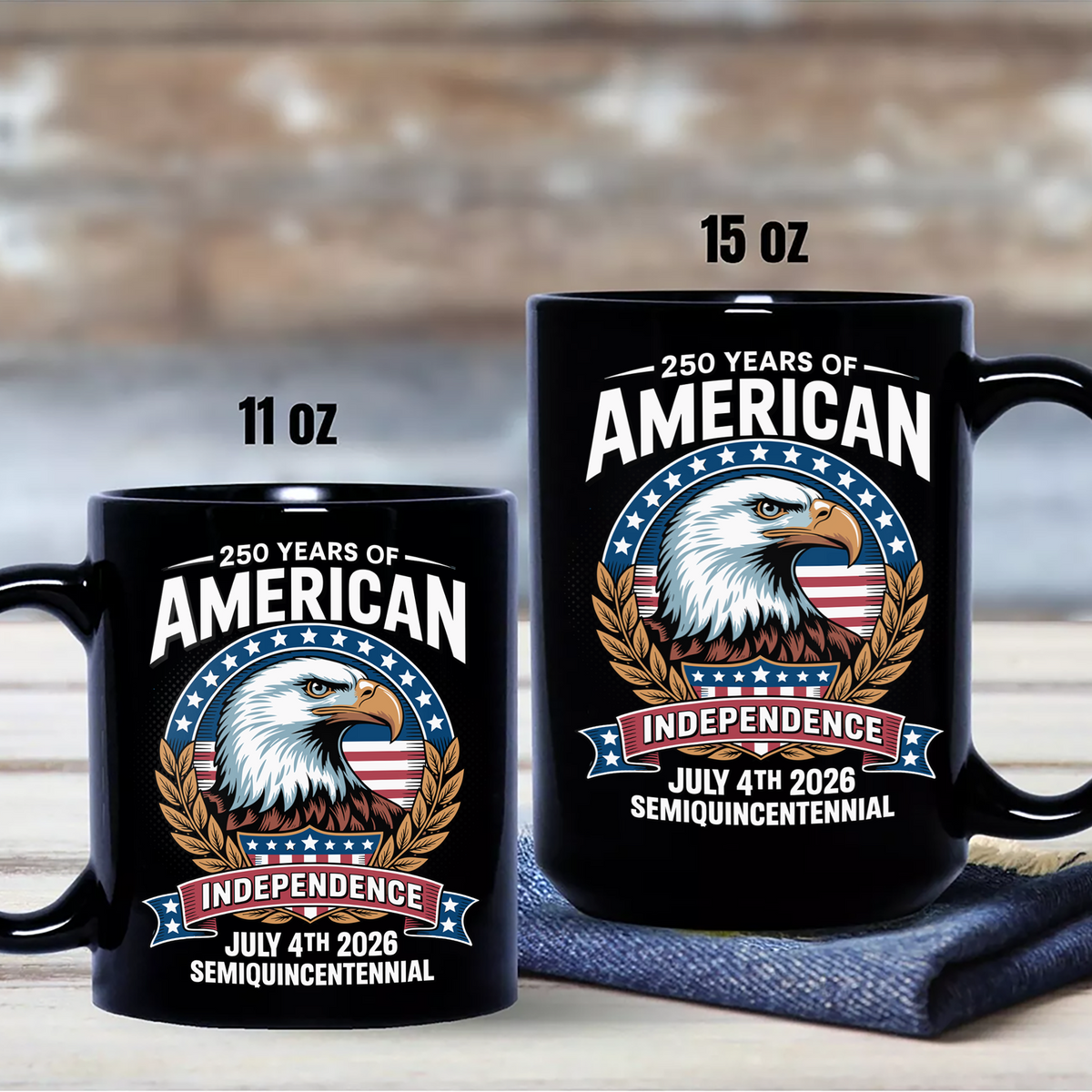 American 250 Years Independence Eagle - July 4th 2026 Black Mug LM32 895249