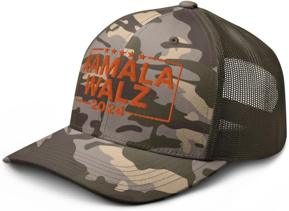 Kamala Harris 2024 '24 Tim Walz Camo Trucker Hat Orange