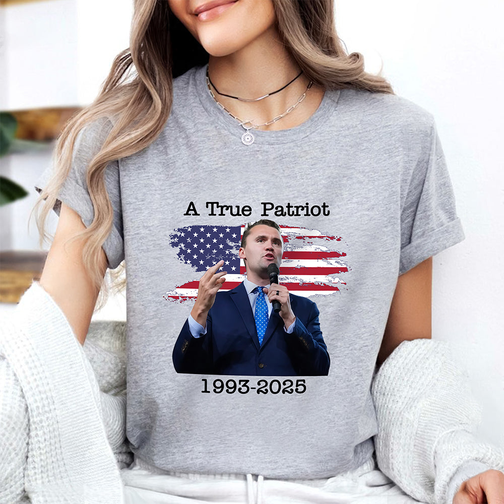 A True Patriot Charlie Kirk With US Flag Bright Shirt HO82 65906