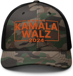 Kamala Harris 2024 '24 Tim Walz Camo Trucker Hat Orange