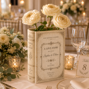 Custom Wedding A Love Story Toile De Jouy Ceramic Book Vase Bridal Shower Gift, Engagement Gift CH07 180122