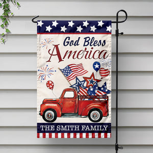 Custom Name God Bless America Patriotic Red Truck Garden Flag LM32 897195