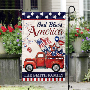 Custom Name God Bless America Patriotic Red Truck Garden Flag LM32 897195