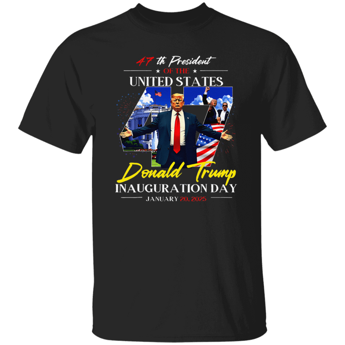 President Donald Trump In White House Inauguration Day 47th USA Flag Dark Shirt HO82 65664