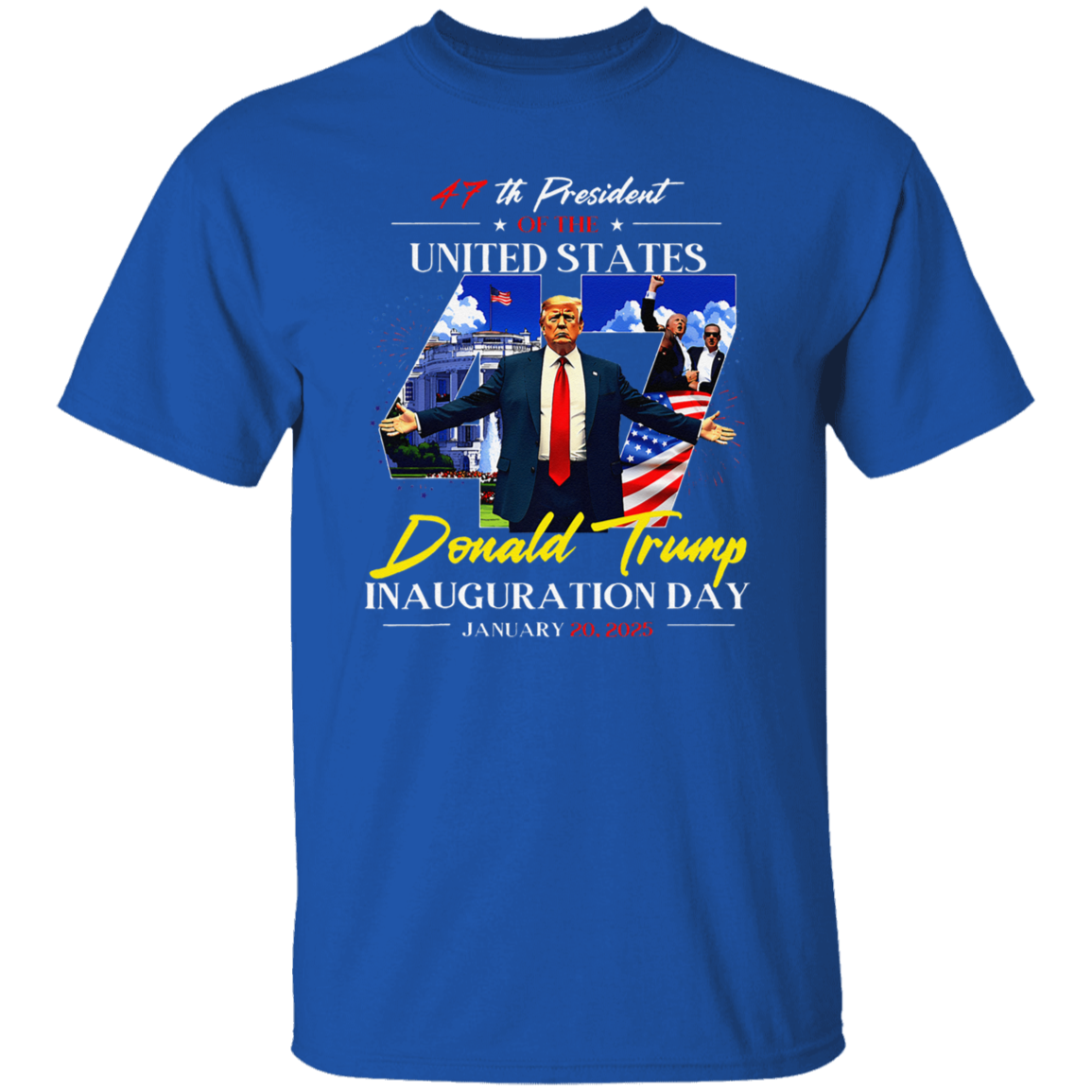 President Donald Trump In White House Inauguration Day 47th USA Flag Dark Shirt HO82 65664