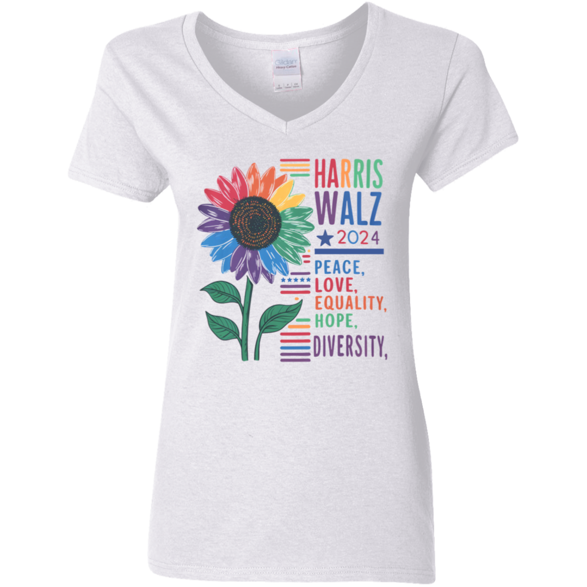 Harris Walz 2024 Peace Love Diversity Quality Graphic Bright Shirt N304 HA75 63560