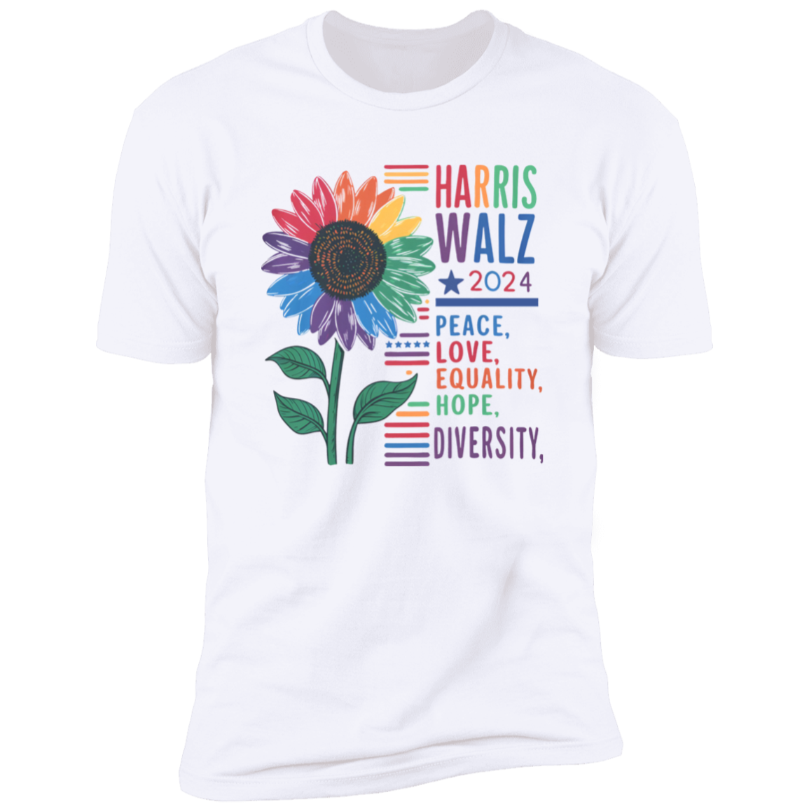Harris Walz 2024 Peace Love Diversity Quality Graphic Bright Shirt N304 HA75 63560