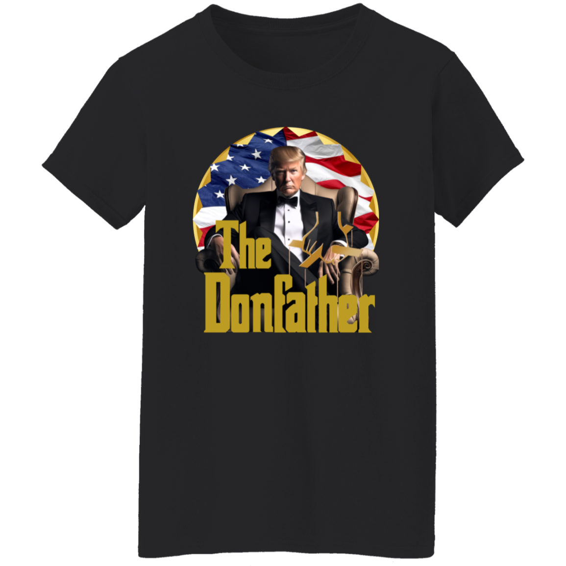 The Donfather Trump With US Flag Dark Shirt HO82 62890