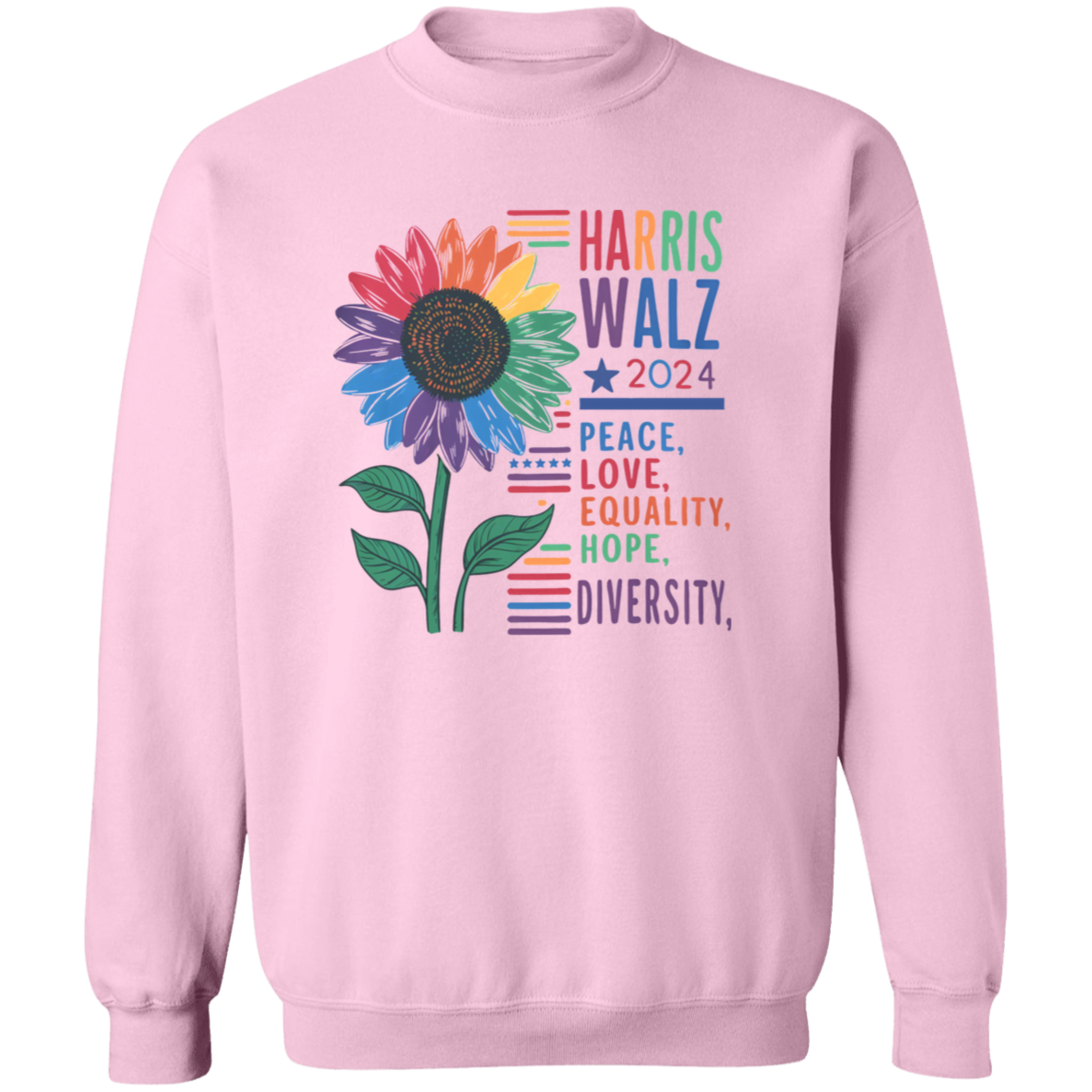 Harris Walz 2024 Peace Love Diversity Quality Graphic Bright Shirt N304 HA75 63560