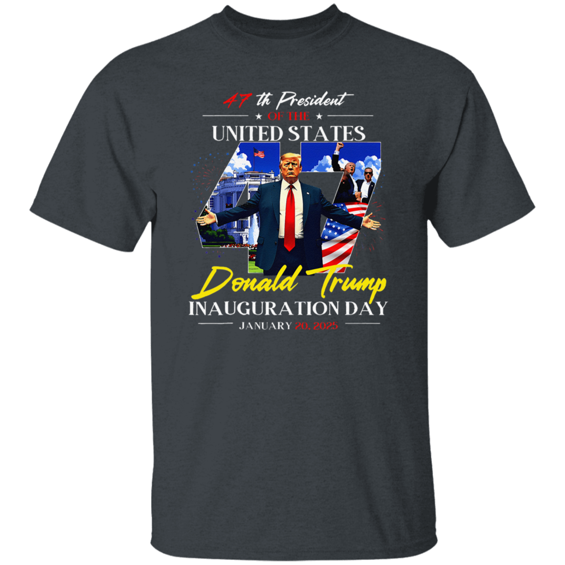 President Donald Trump In White House Inauguration Day 47th USA Flag Dark Shirt HO82 65664