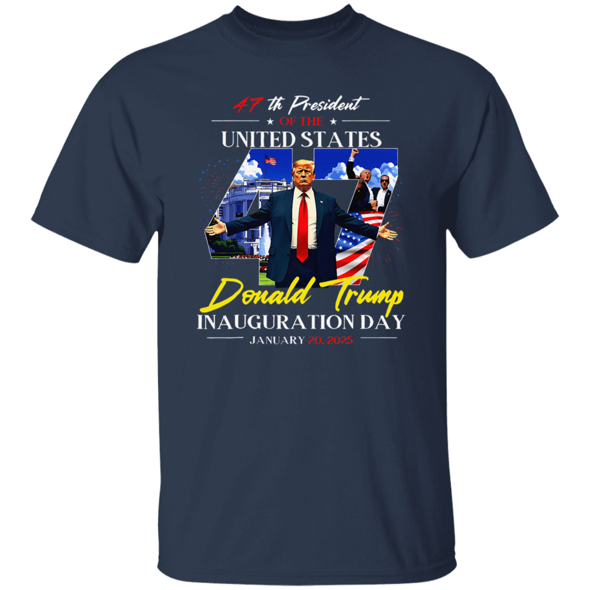 President Donald Trump In White House Inauguration Day 47th USA Flag Dark Shirt HO82 65664