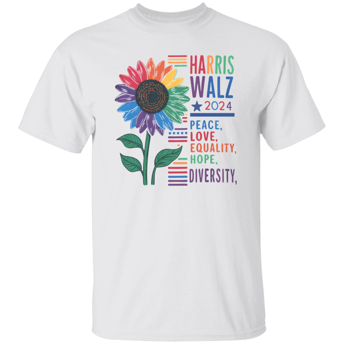Harris Walz 2024 Peace Love Diversity Quality Graphic Bright Shirt N304 HA75 63560