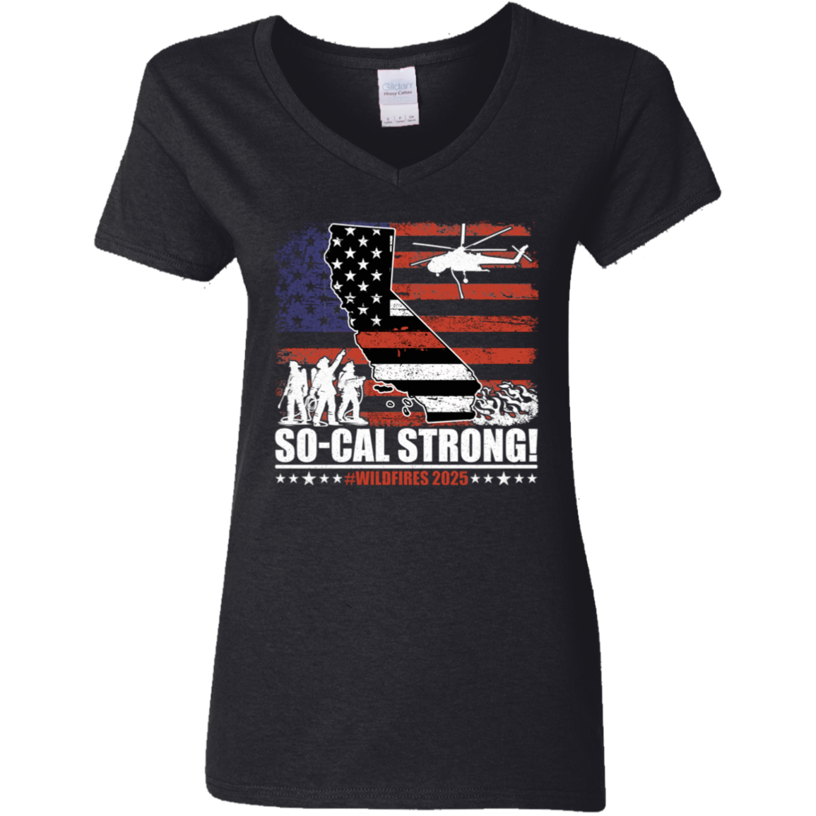 So-Cal Strong Wildfires 2025 California Firefighter With USA Flag Firefighting Volunteer Dark Shirt HO82 65686