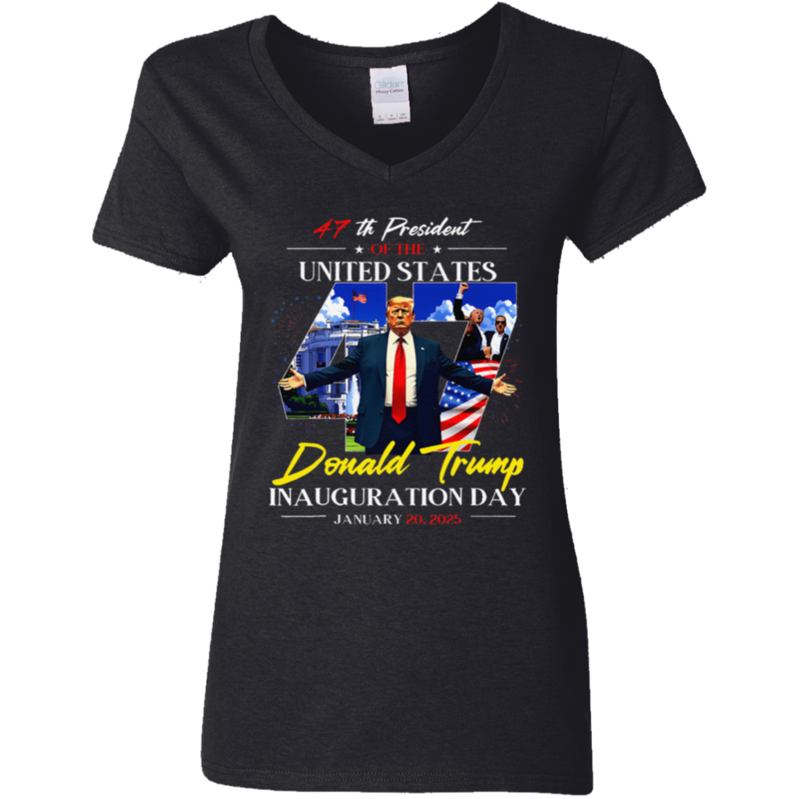 President Donald Trump In White House Inauguration Day 47th USA Flag Dark Shirt HO82 65664