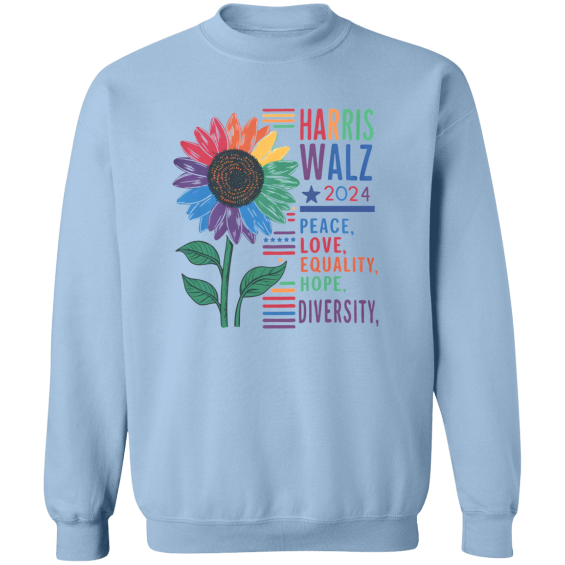 Harris Walz 2024 Peace Love Diversity Quality Graphic Bright Shirt N304 HA75 63560