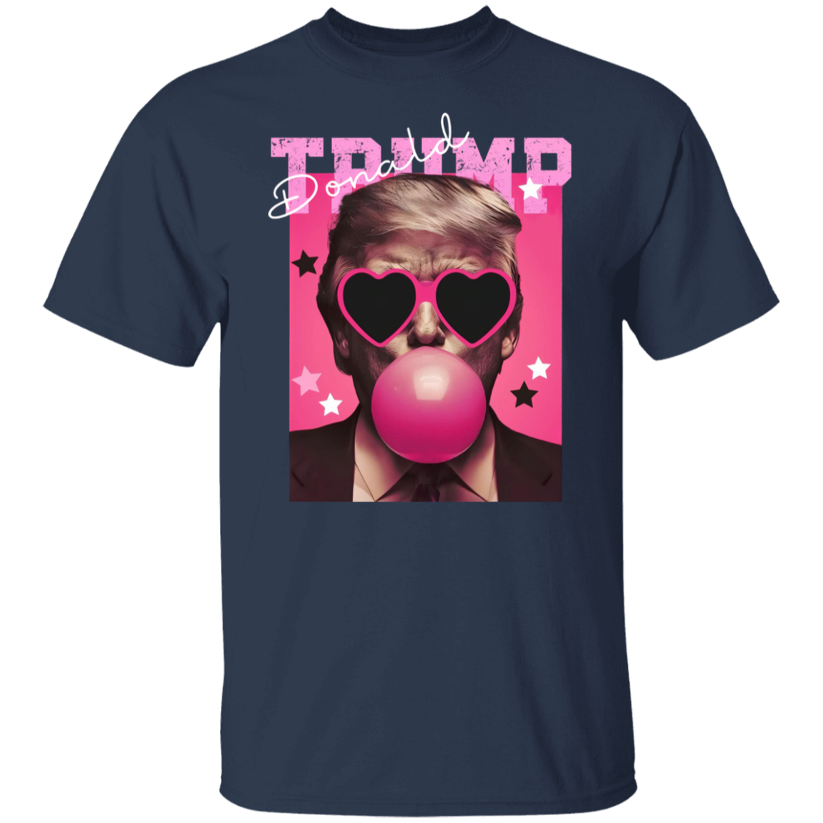 Funny Donald Trump Blowing Bubble Gum Pink Sun Glasses Dark Shirt LM32 65191