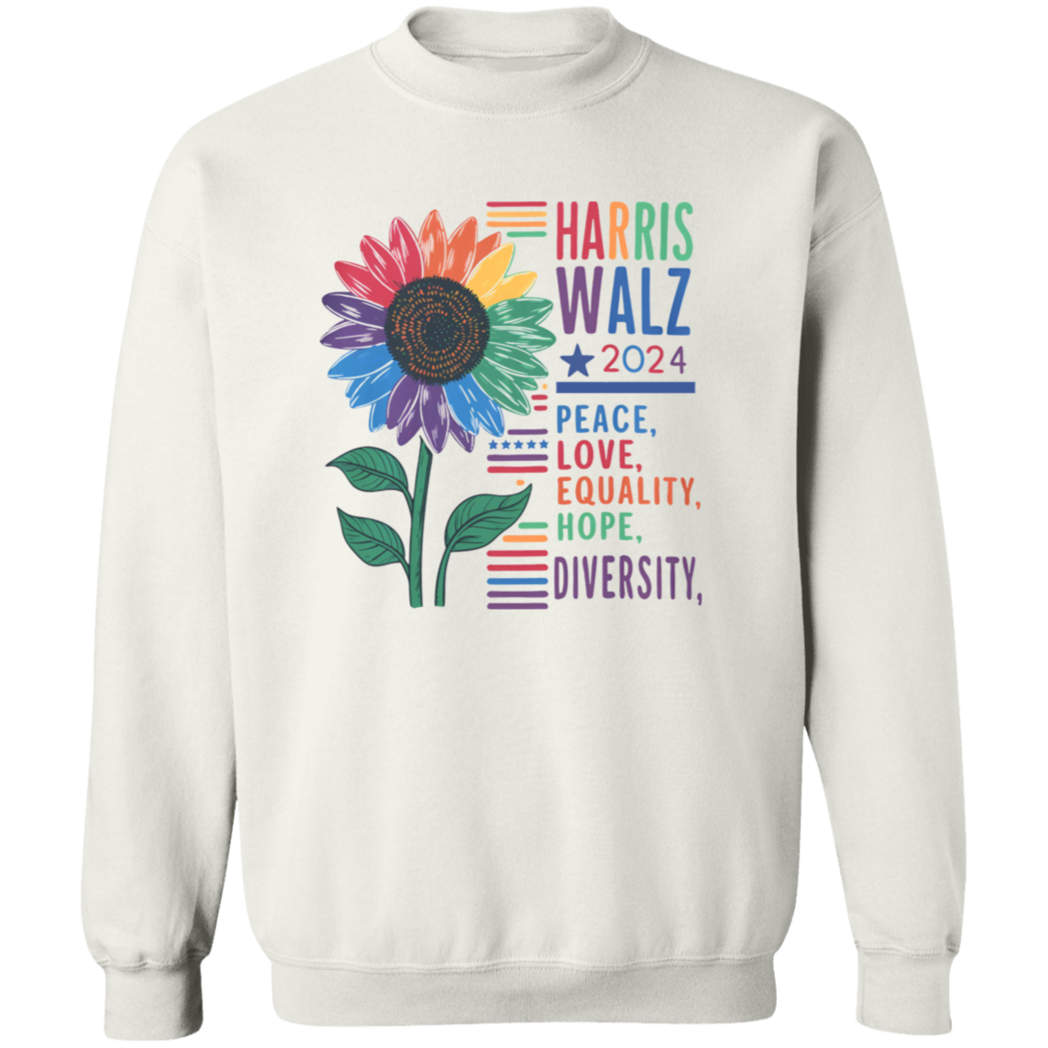 Harris Walz 2024 Peace Love Diversity Quality Graphic Bright Shirt N304 HA75 63560