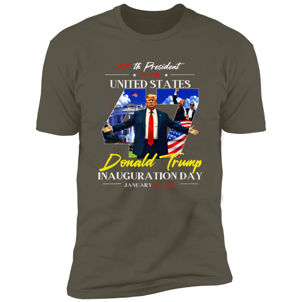 President Donald Trump In White House Inauguration Day 47th USA Flag Dark Shirt HO82 65664