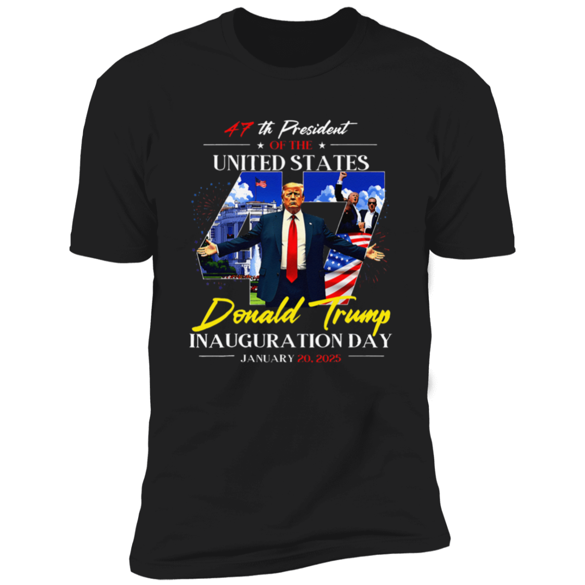 President Donald Trump In White House Inauguration Day 47th USA Flag Dark Shirt HO82 65664