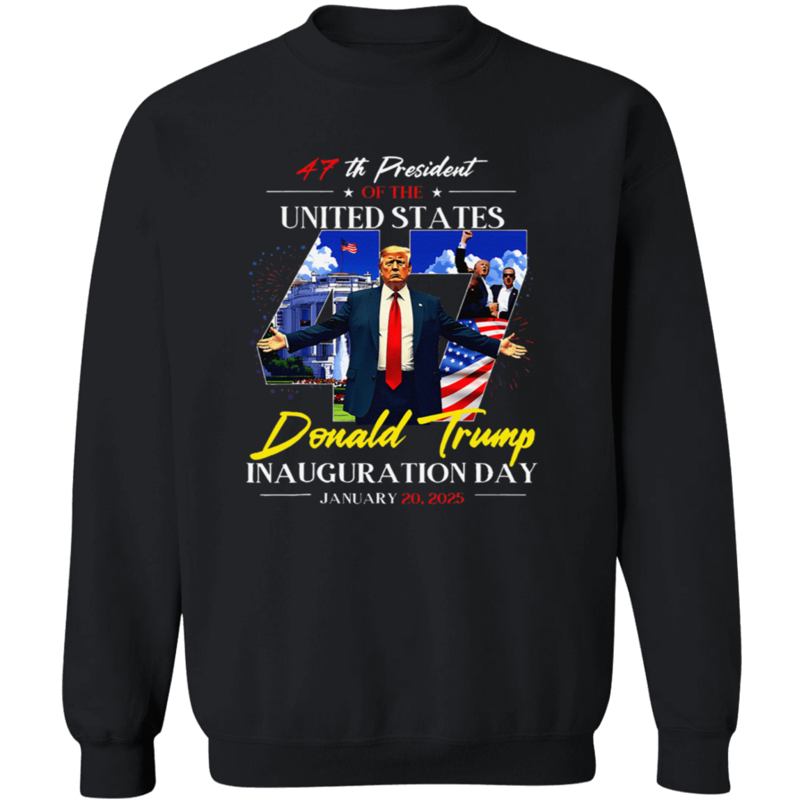 President Donald Trump In White House Inauguration Day 47th USA Flag Dark Shirt HO82 65664
