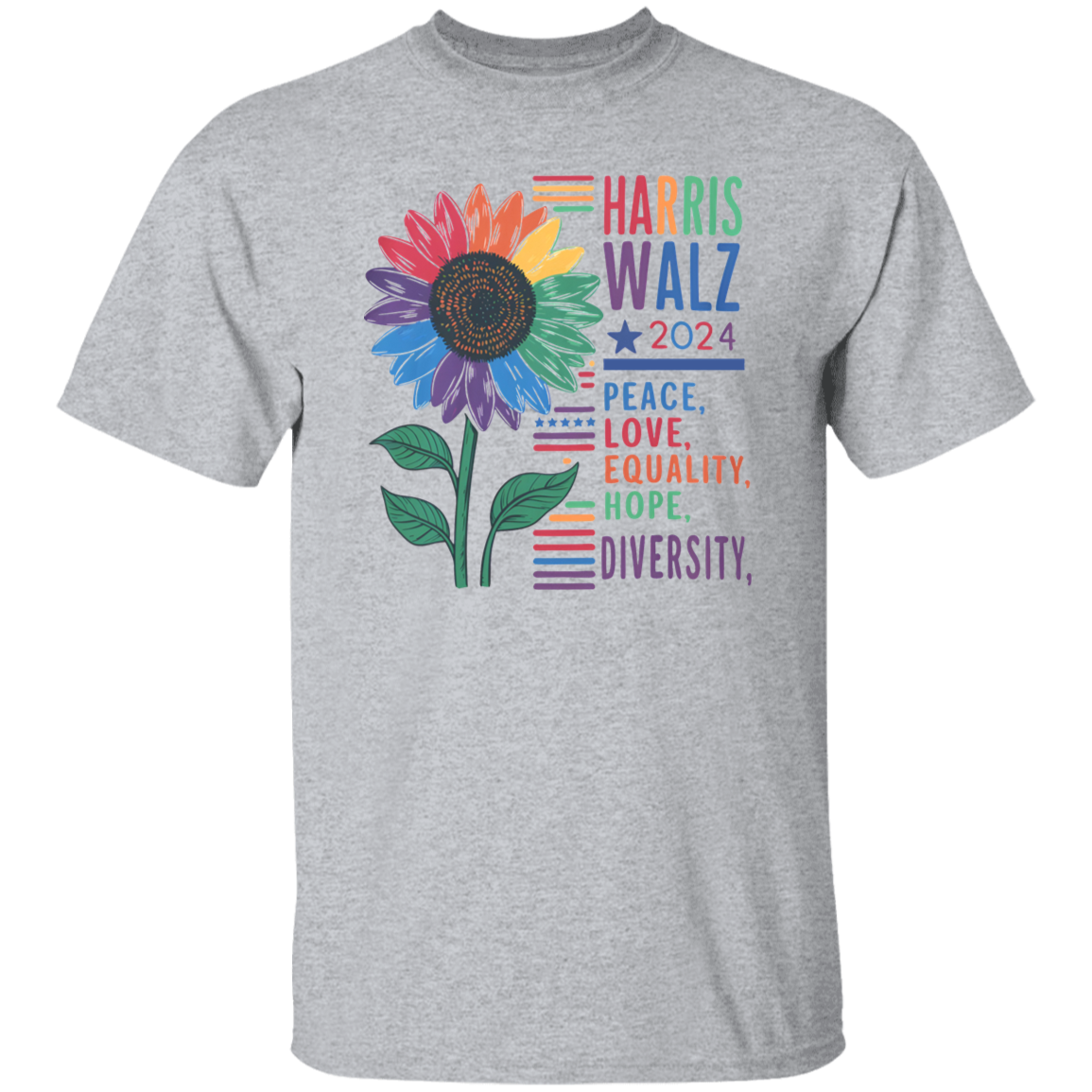 Harris Walz 2024 Peace Love Diversity Quality Graphic Bright Shirt N304 HA75 63560