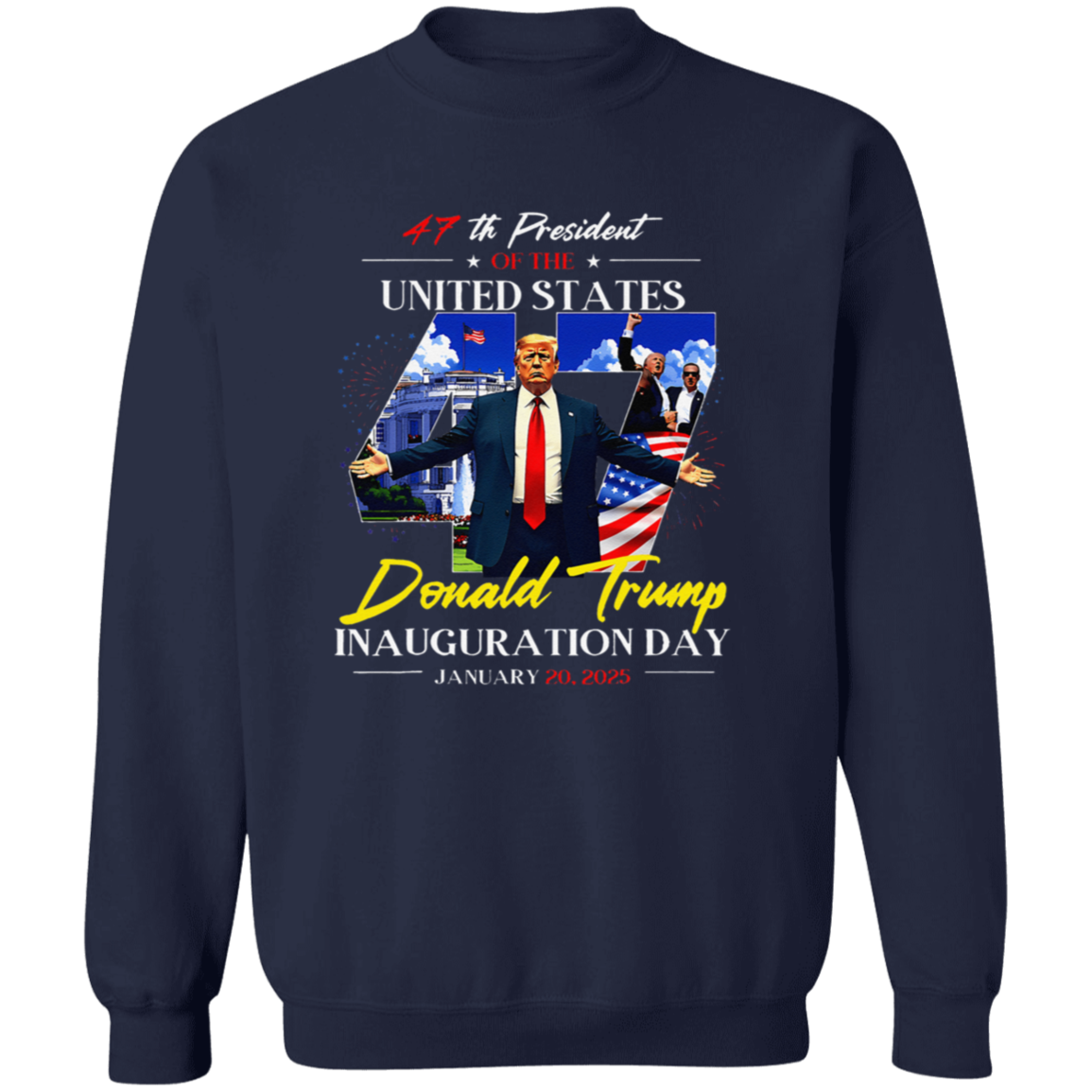 President Donald Trump In White House Inauguration Day 47th USA Flag Dark Shirt HO82 65664