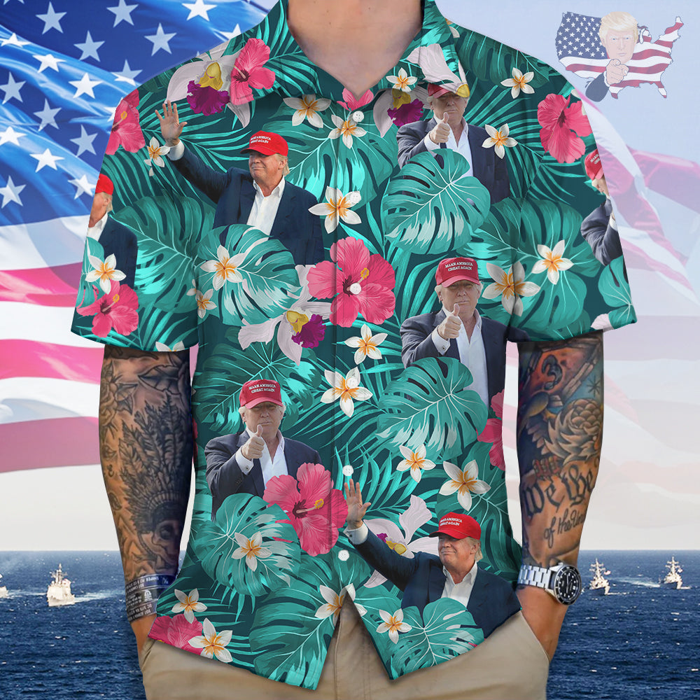 Custom Donald Trump Photo Tropical Style Hawaii Shirt N304 62452 RWB Zone