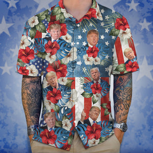 Custom Photo Trump American Flag Tropical Independence Day Hawaii Shirt N304 62557