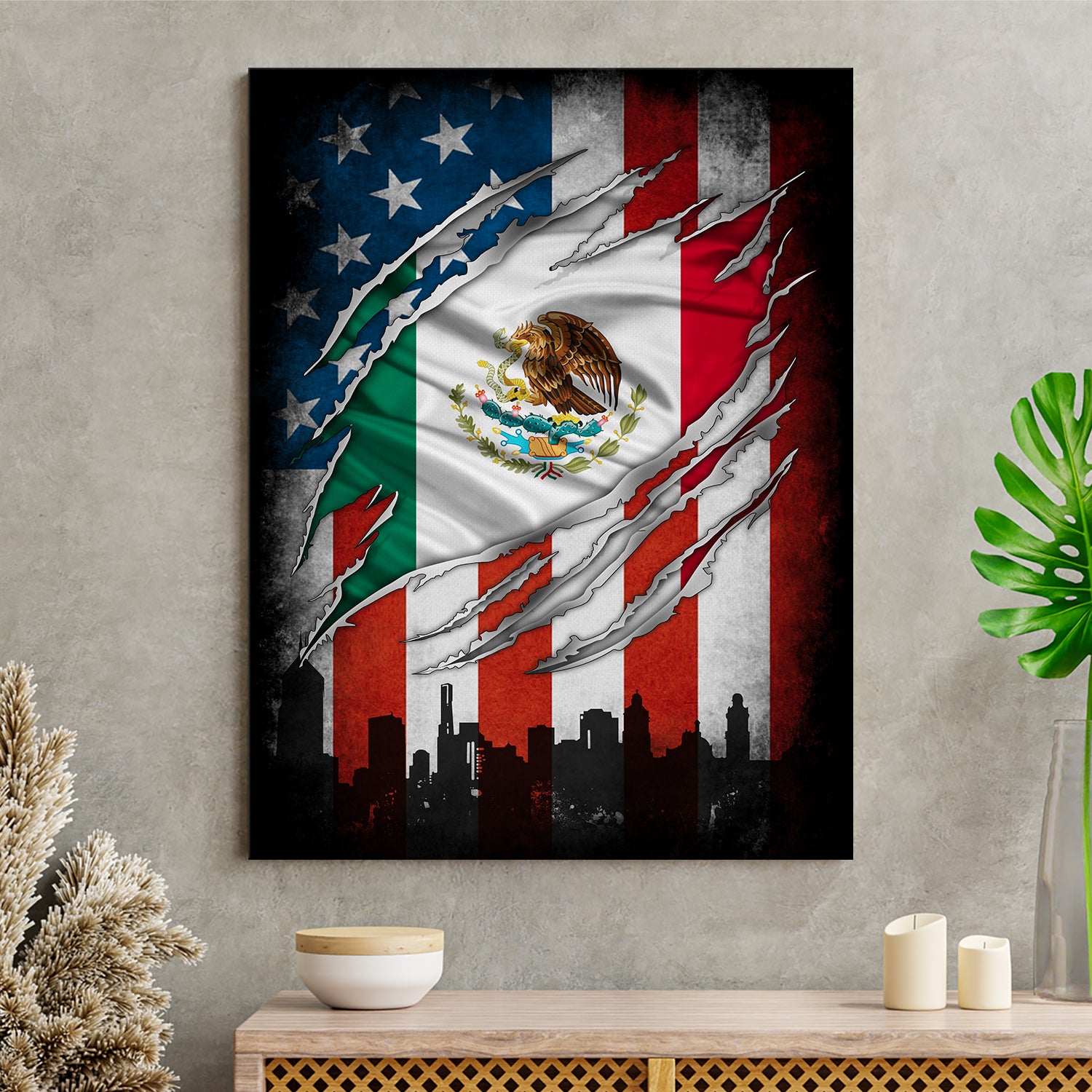 Mexico & US Flag Canvas Poster Picture Frame Decor For Home & Office HO82 63380