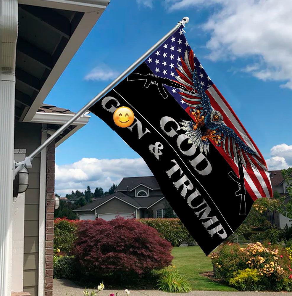 Trump 2024 Flag 3X5 Outdoor God Guns and Trump Flag 150D Premium Polyester Trump US American Patriotic Eagle Flag with Brass Grommets for Outdoor Indoor Room Wall