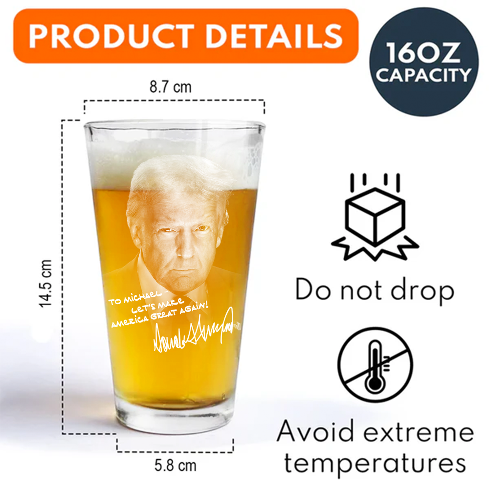 Personalized President Donald Trump Autographed Beer Glass HA75 64326