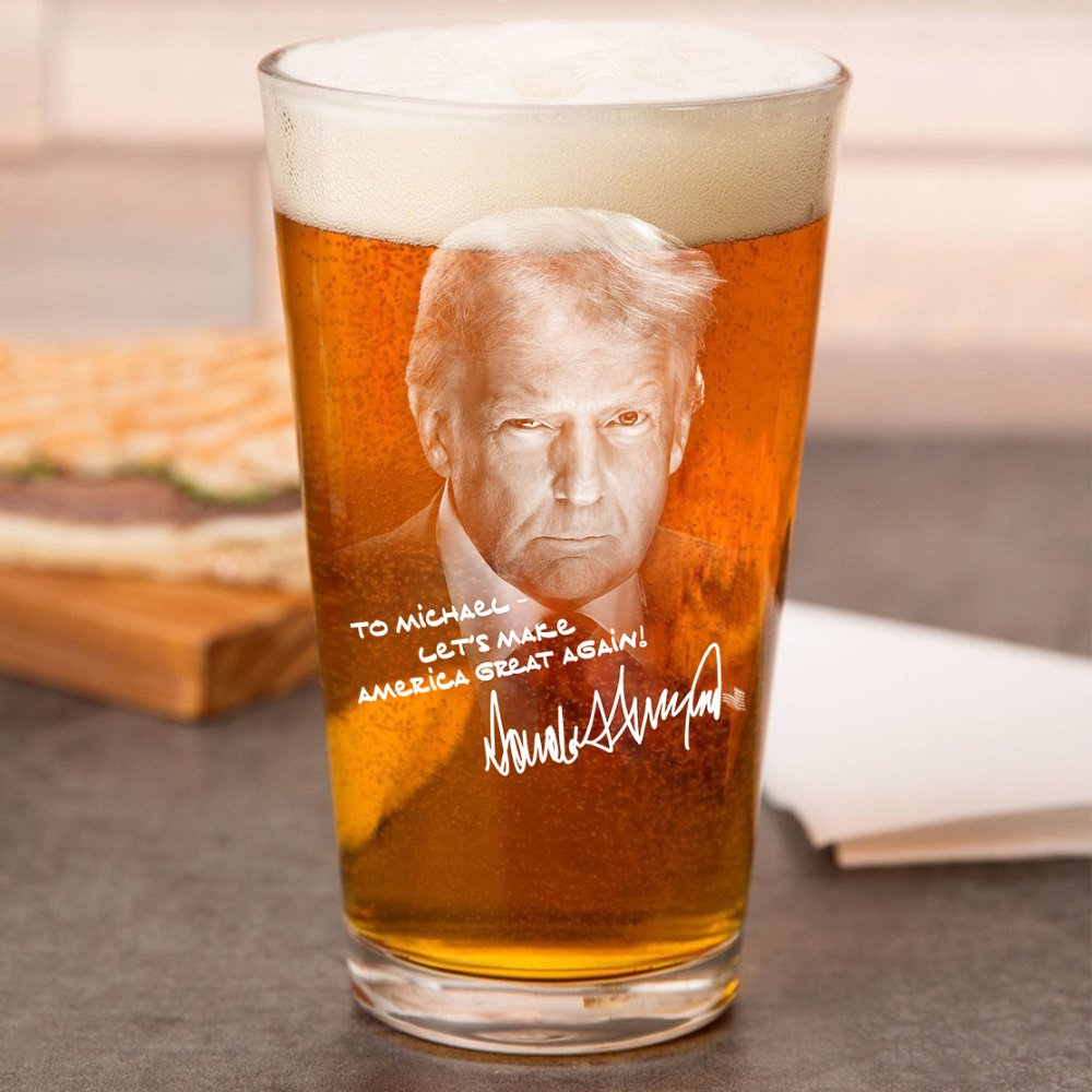 Personalized President Donald Trump Autographed Beer Glass HA75 64326