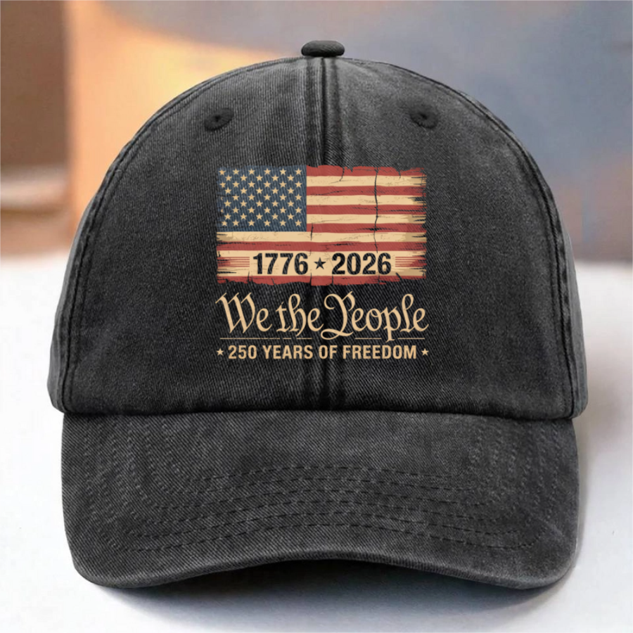 America 250th Birthday US Flag 250 Years We The People Washed Denim Baseball Cap HO82 894634