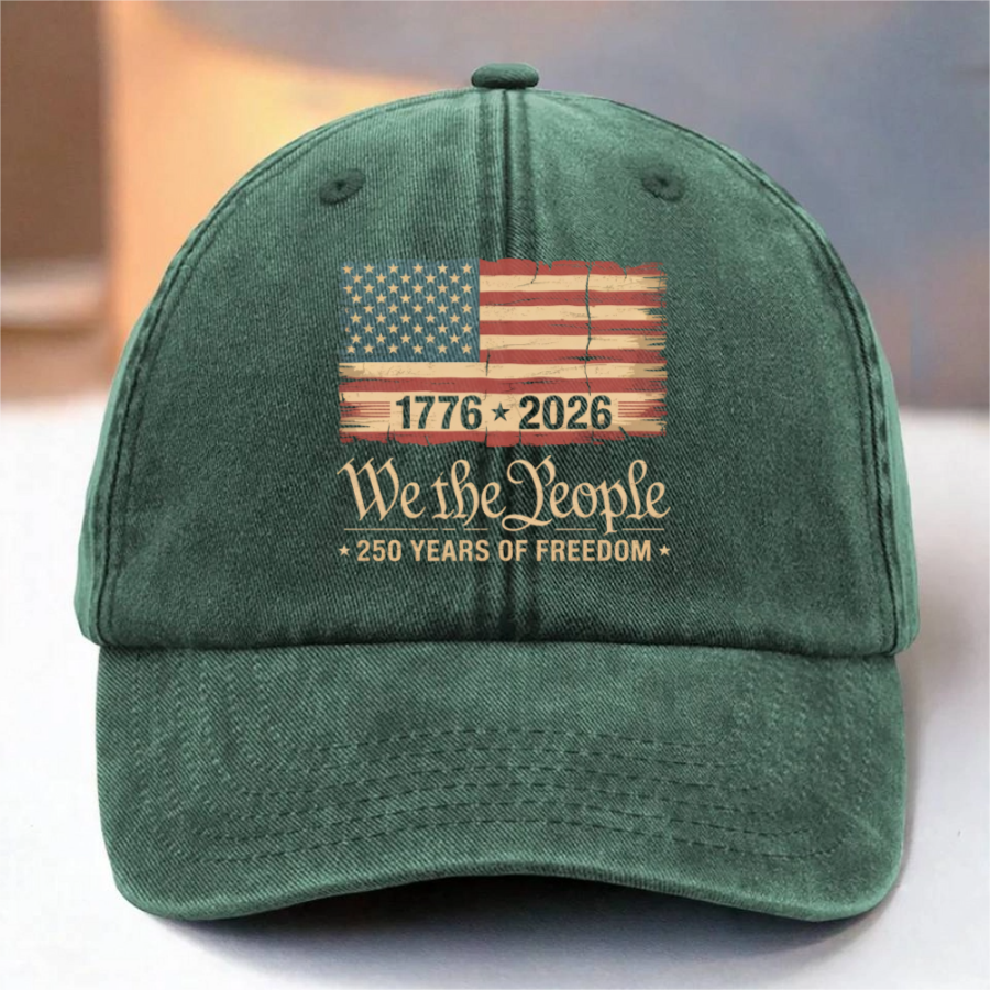 America 250th Birthday US Flag 250 Years We The People Washed Denim Baseball Cap HO82 894634