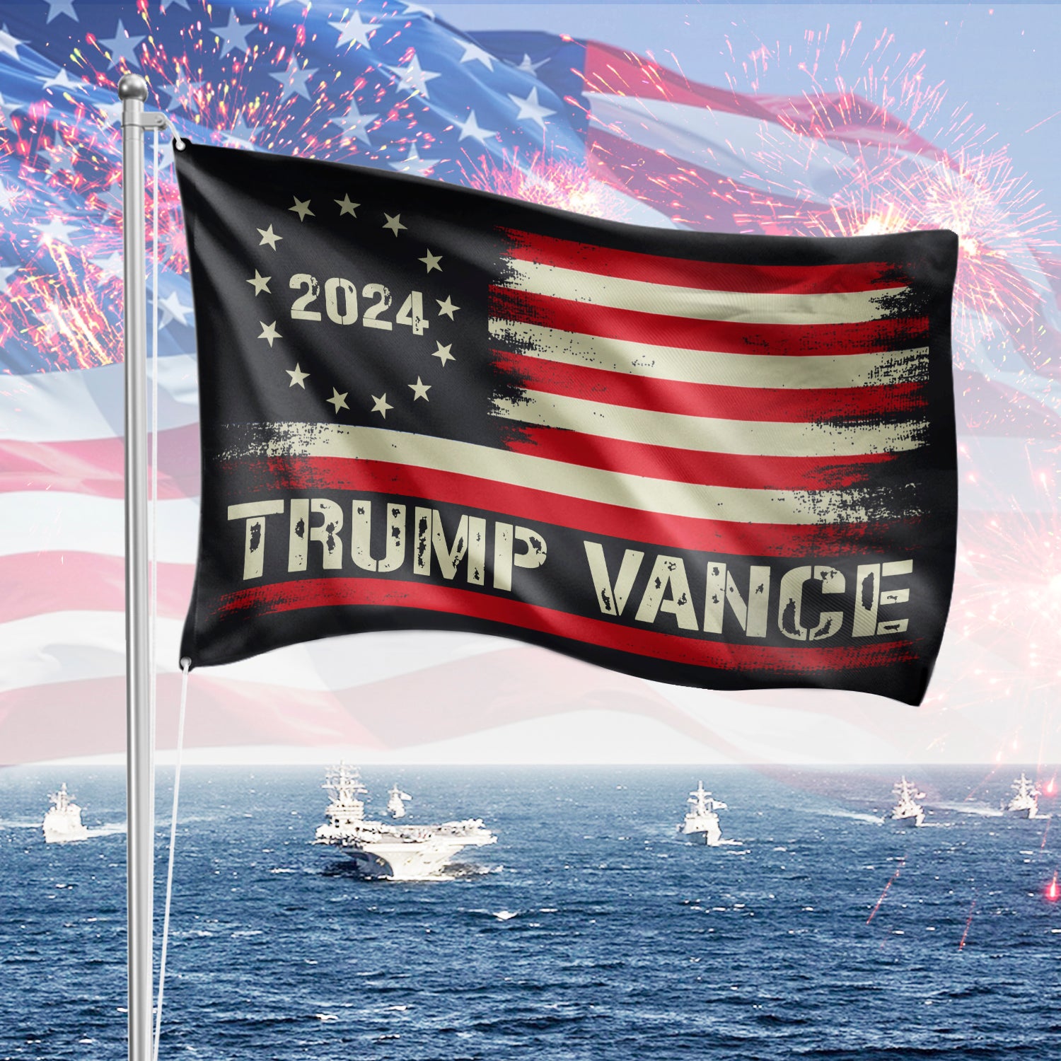 Trump Vance 2024 With US Flag Banner Flag HA75 63180