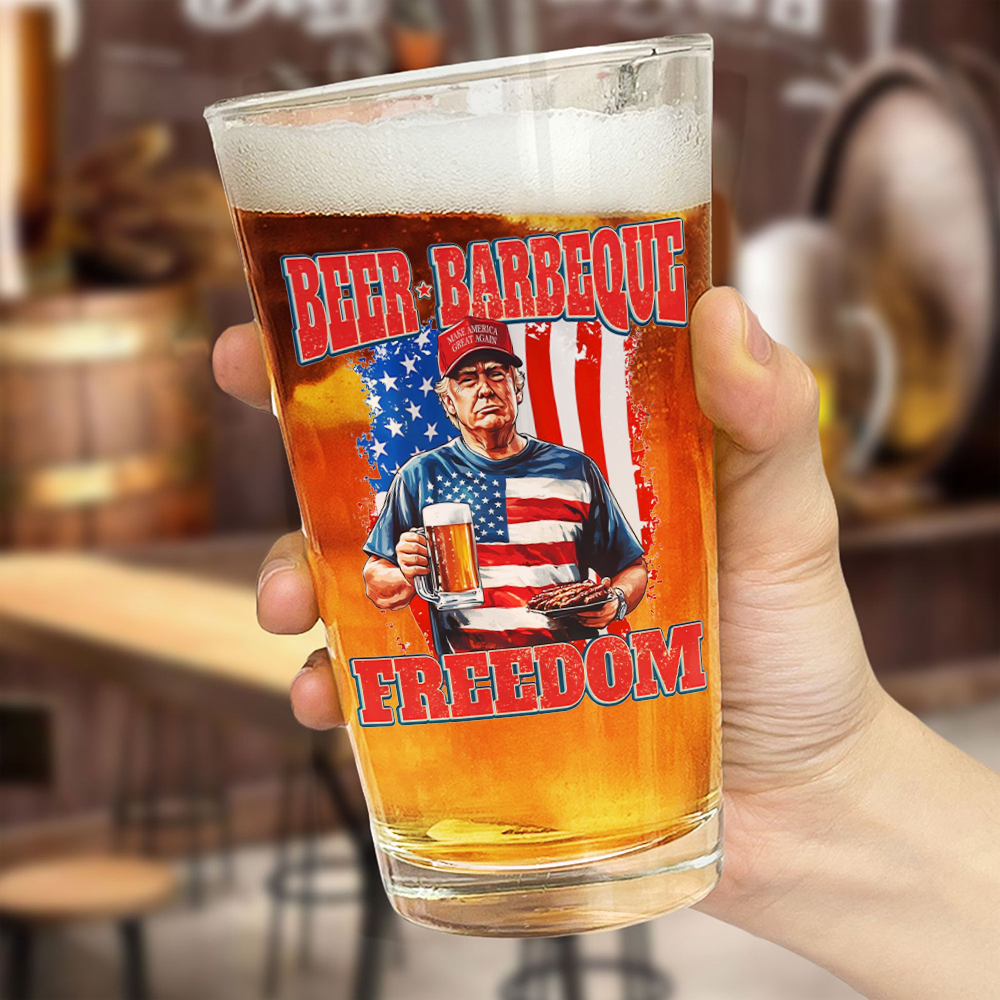 President Trump 4th of July Beer Barbeque Freedom Print Beer Glass LM32 65363