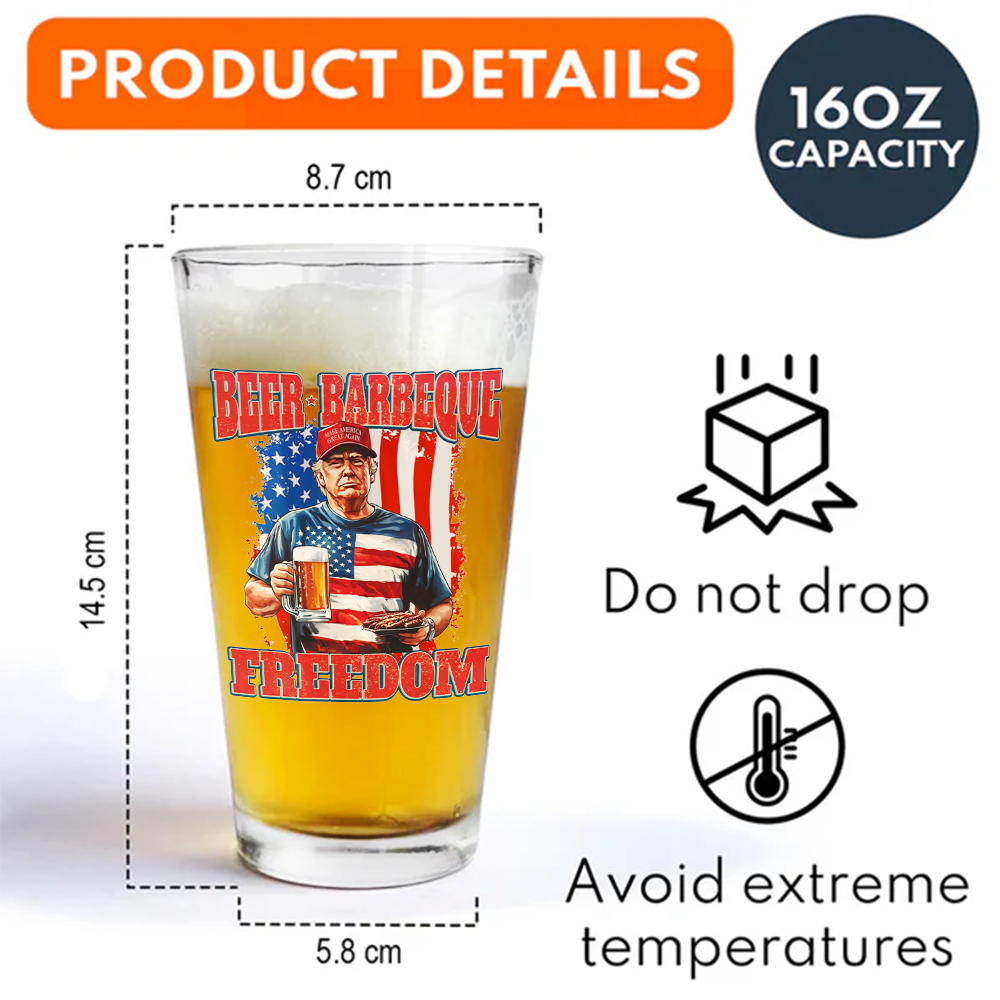President Trump 4th of July Beer Barbeque Freedom Print Beer Glass LM32 65363