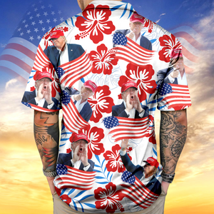 Custom Photo Trump America Flag July Independence Day Hawaii Shirt LM32 65353
