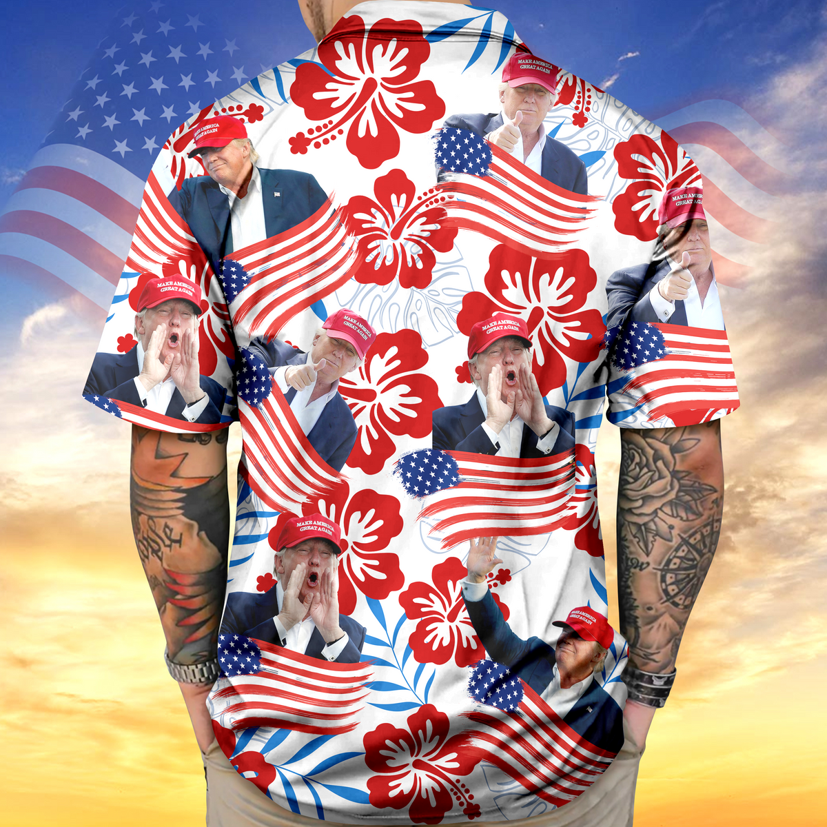 Custom Photo Trump America Flag July Independence Day Hawaii Shirt LM32 65353