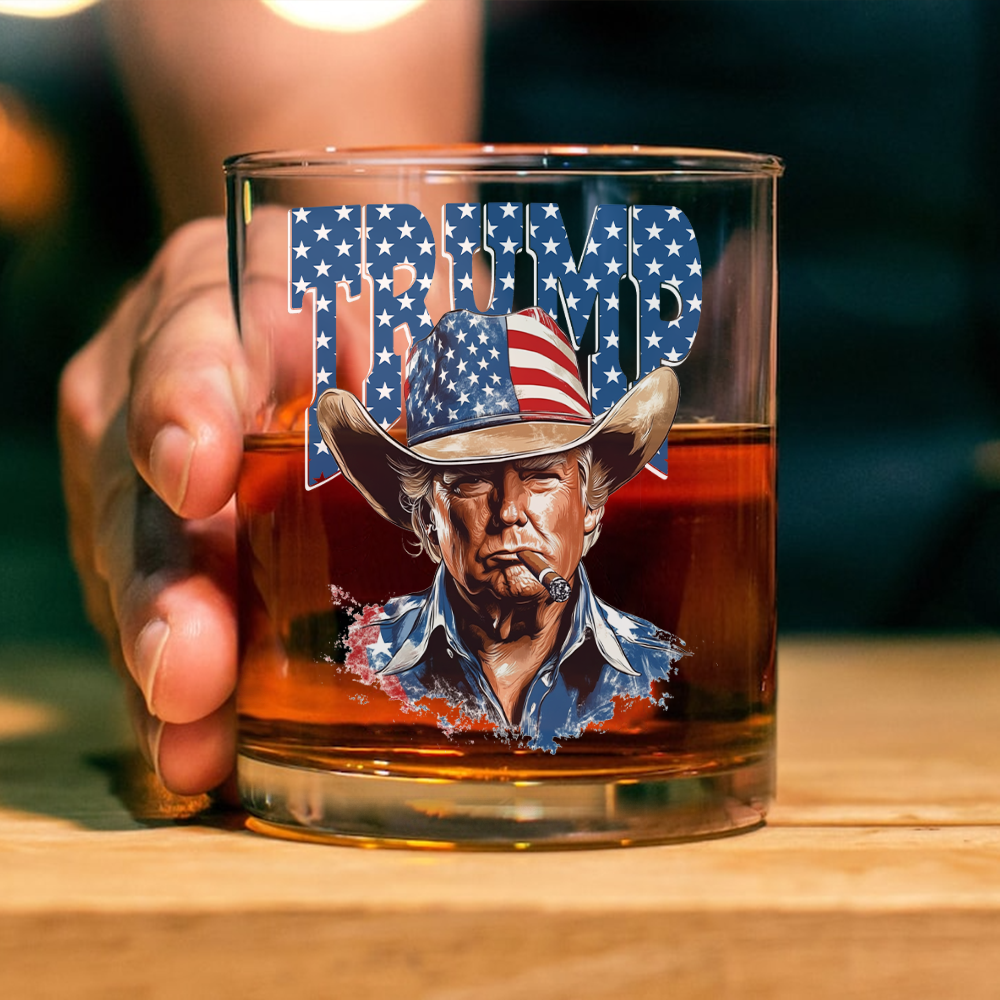 Western Trump Retro USA 4th of July Print Whiskey Glass HO82 65718