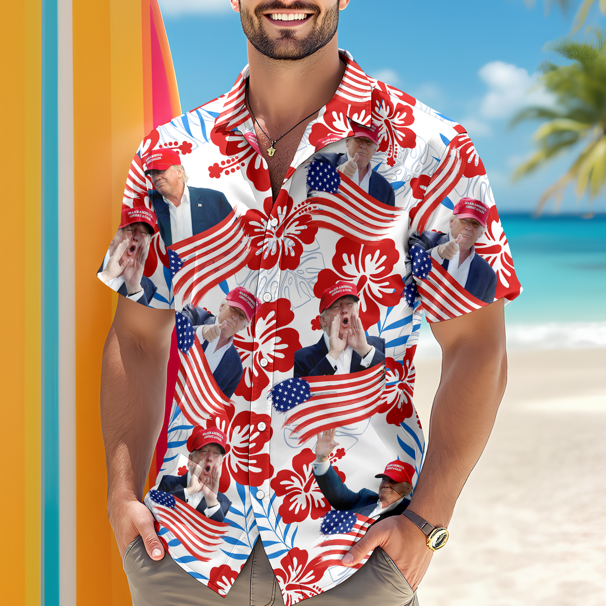 Custom Photo Trump America Flag July Independence Day Hawaii Shirt LM32 65353