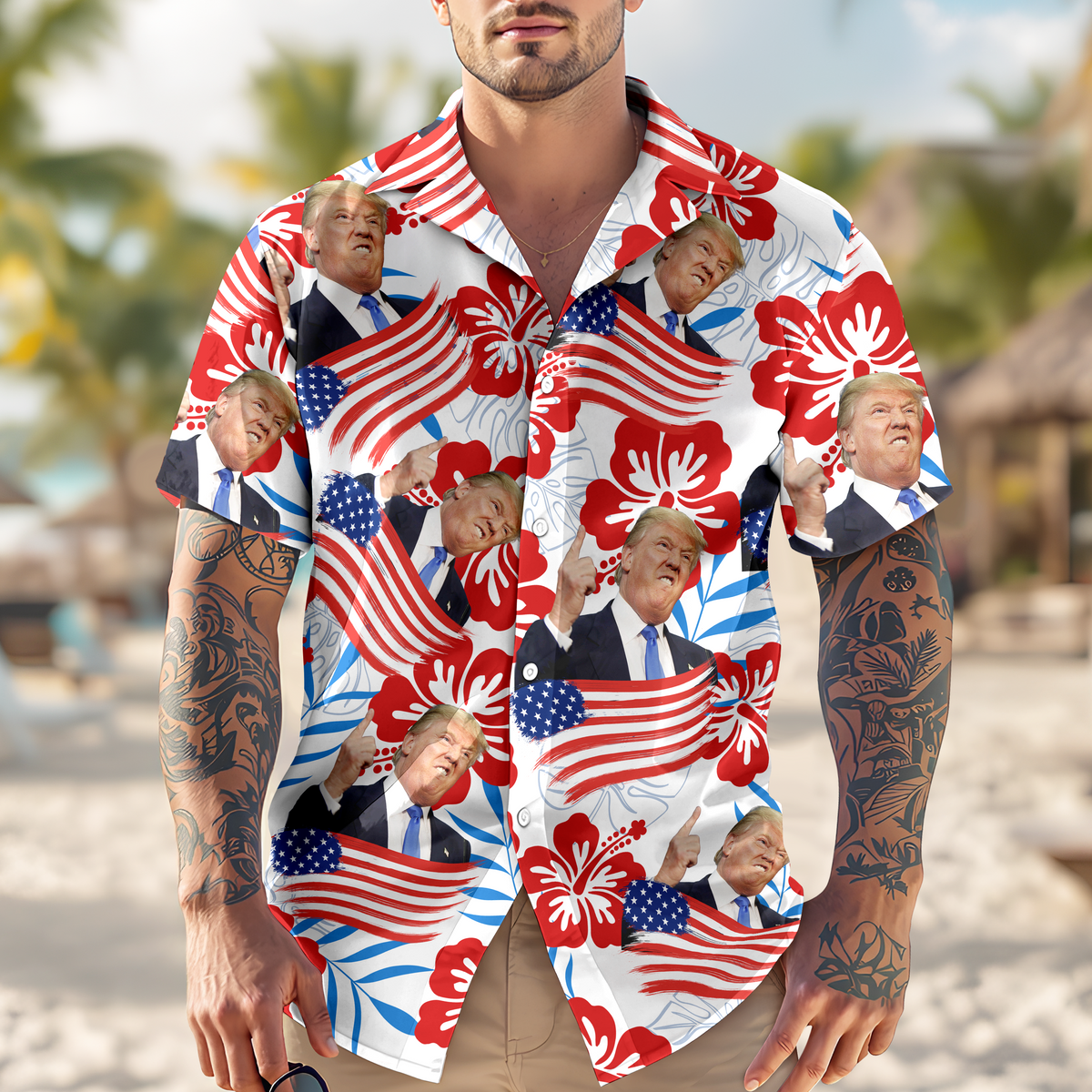 Custom Photo Trump America Flag July Independence Day Hawaii Shirt LM32 65353