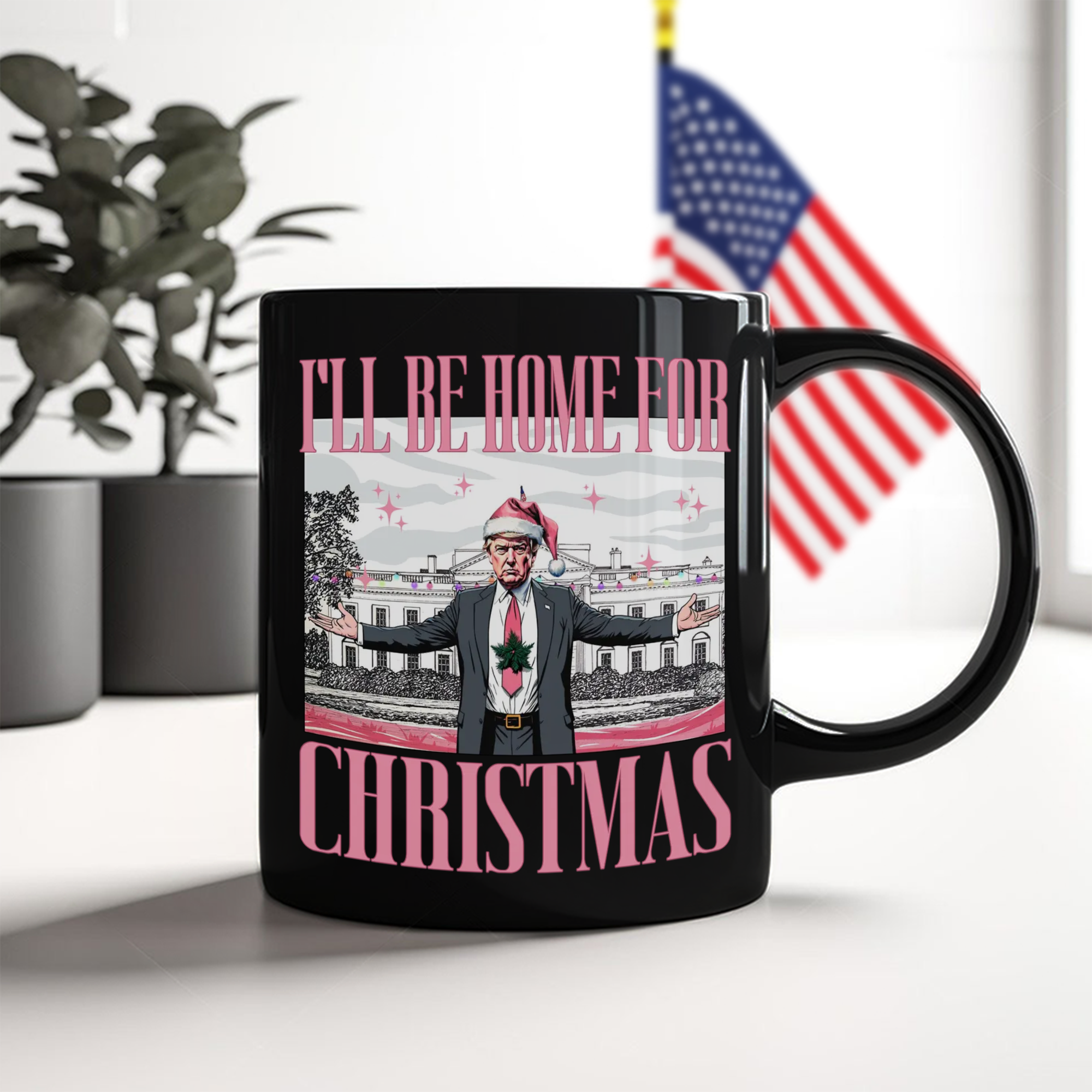 Trump I'll Be Home for Christmas, White House Black Mug HA75 63784