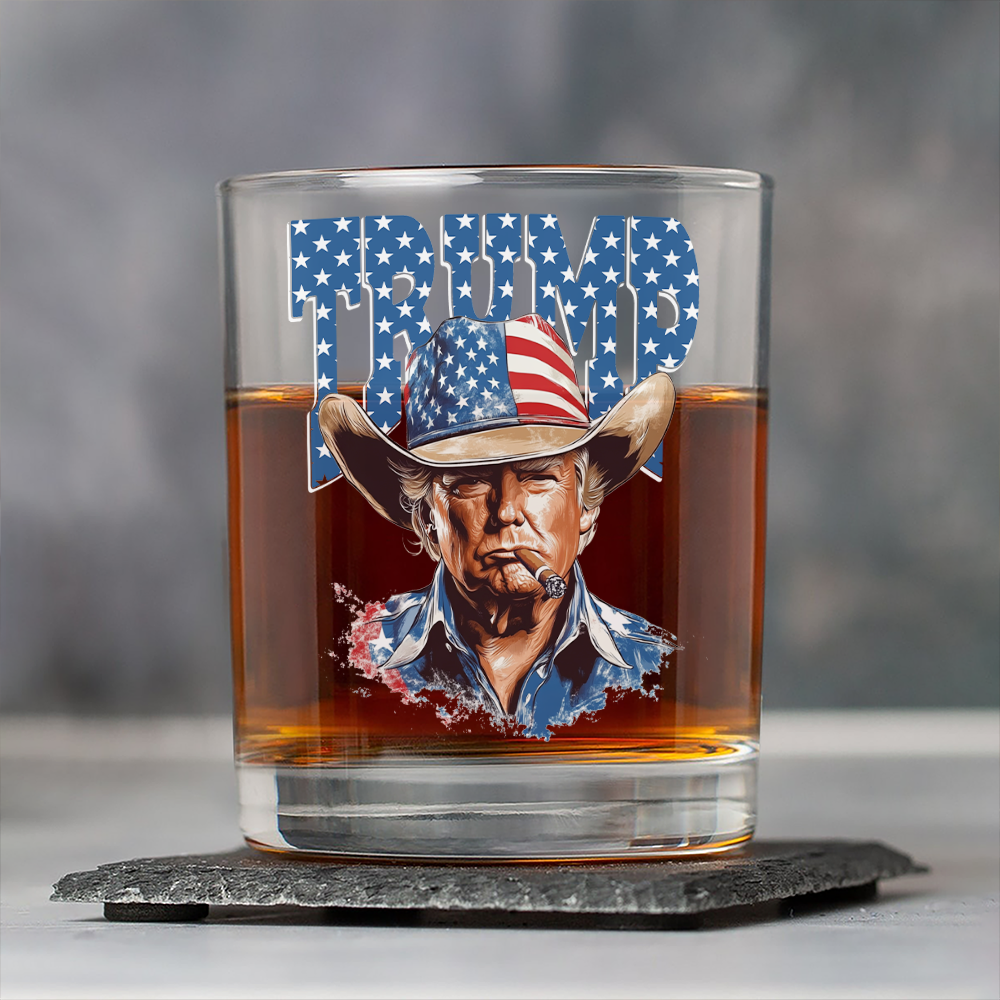 Western Trump Retro USA 4th of July Print Whiskey Glass HO82 65718