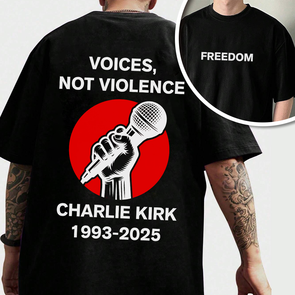 Voices, Not Violence Charlie Kirk Freedom Back and Front Dark Shirt CH07 67650
