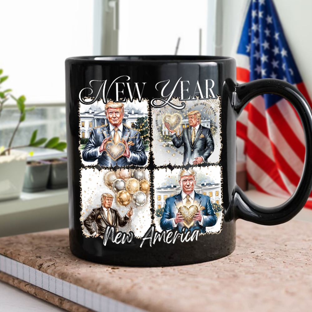 New Year New America Trump 2025 Disco Ball Black Mug HA75 67130 RWB Zone