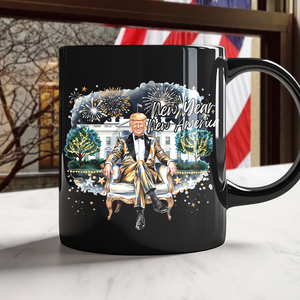 President Trump 2025 New Year New America Black Mug HA75 67150